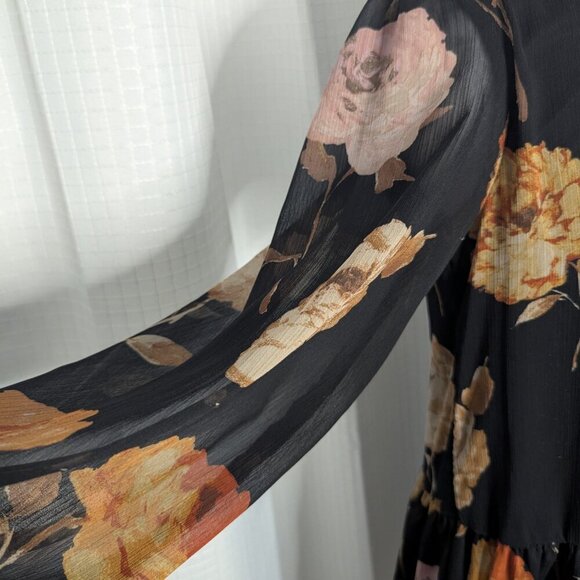 Maison Tara Dress, Size 6, Black with Orange-ish Floral Design - Picture 3 of 7